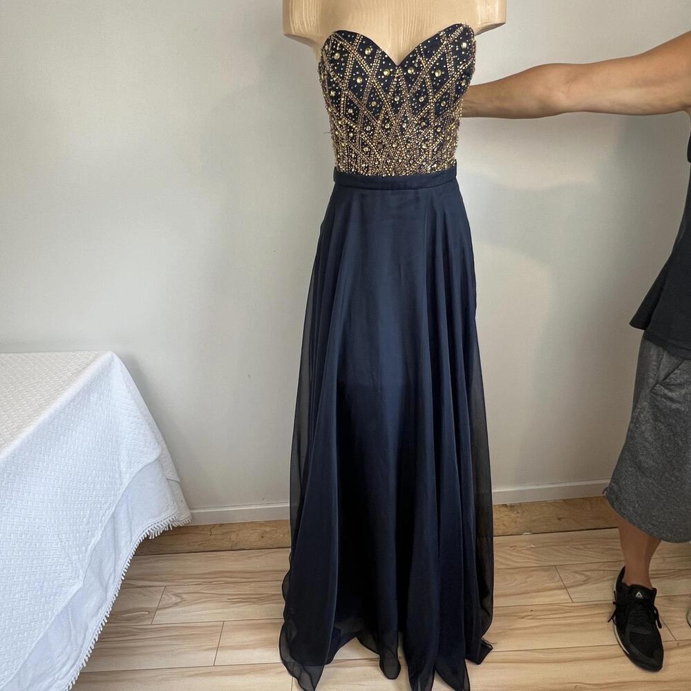 Alyce Paris Women's 10 Blue Embellished Maxi Dress Gown Prom Mother of the Bride